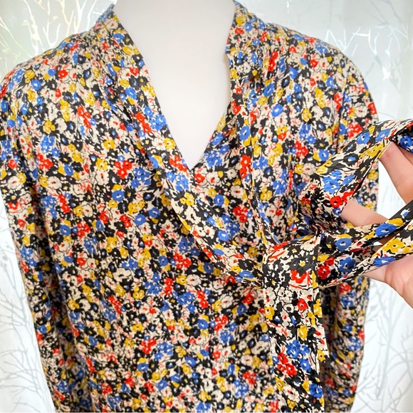 Veronica Beard mena black white red floral print neck tie silk blouse top - Picture 11 of 16